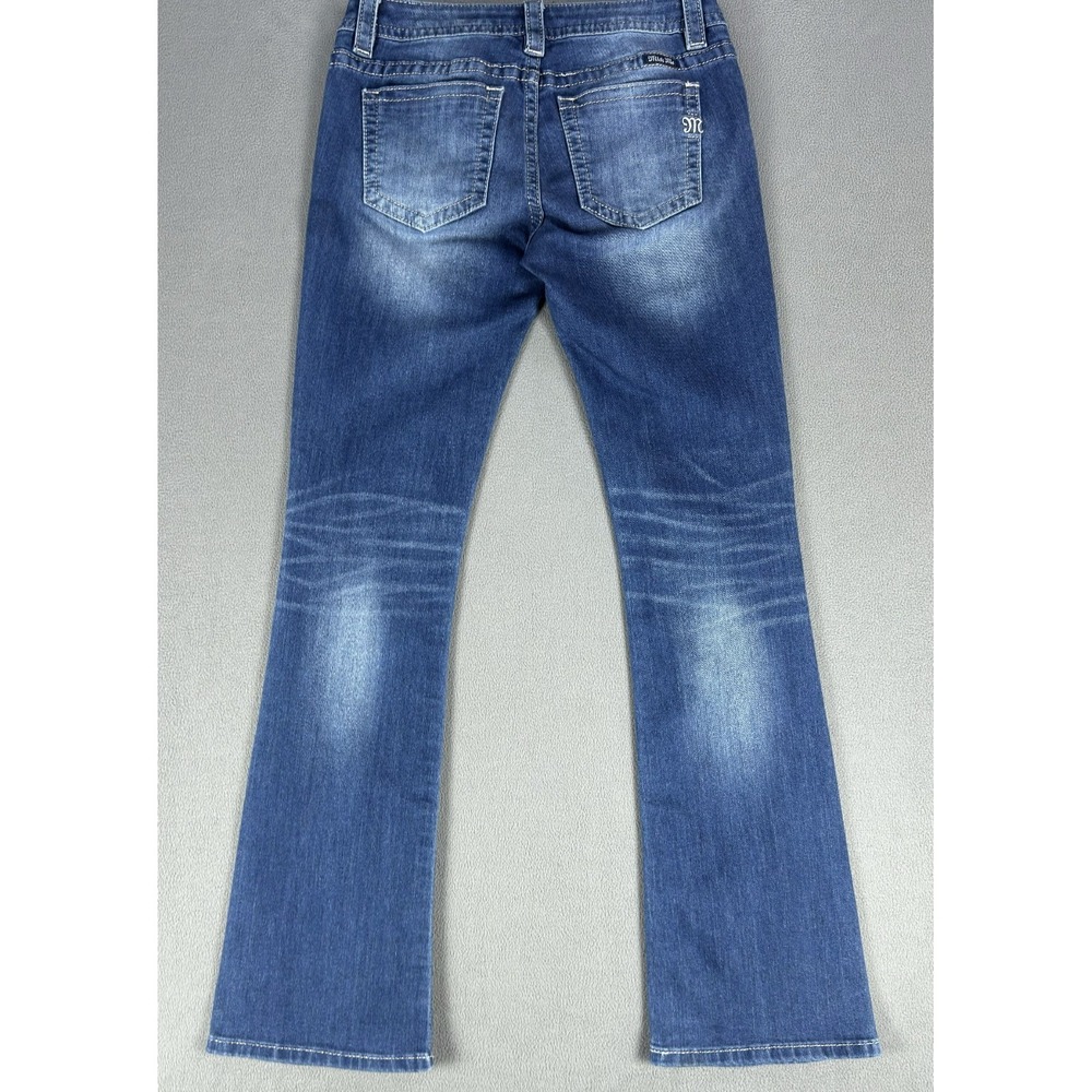 Miss Me Jeans Womens 28 Blue Mid Rise Boot Distressed Whiskered Y2K Cowgirl - Picture 4 of 12